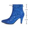 Silberne Pailletten-Bling-Design-Stiefel für Frauen, spitz zulaufender Absatz, modische, trendige Kristalle, Cowboy-Booties, glitzernde spitze Schuhe für Damen 231225