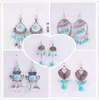 european and american retro pattern cross earrings long paragraph geometric round blue turquoise fashion personality earrings 6 mo4350853