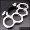 Brass Knuckles Sier Black Metal Knuckle Duster Four Finger Self Defense Clasp Safety Men And Women Bracelet Fitness Edc Pocket Tool Dr Dhxjl