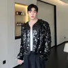 Iefb sexig man jackets mode koreansk stil paljett kort kappa trend nisch design män s personlighetskläder höst topp 9c2073 231225