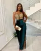 Velvet Evening Dresses Dark Green Prom Gown Party V-Neck Mermaid Trumpet Sleeveless Applique Beaded vestidos de gala