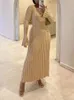 Knitted Dress Women Long V Neck Dresses Female Solid Elegant Full Sleeve A-Line Dress Autumn Winter Ladies Ribbed Maxi Robe 231225