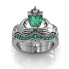 Eternal Claddagh Ringは豪華な10ktホワイトゴールド充填1ct Heart Green Sapphire Women's Engagement Weding Ring for Women G181Kをセットします