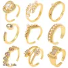 Anéis de punho aberto de casamento feminino estilo coreano de alta qualidade 18k banhado a ouro micro conjunto Bling anel de dedo de zircônia cúbica abertura ajustável anel de cauda versátil para mulheres