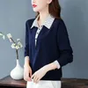 Spring Summer Tee Shirt Women's Clothing Long Sleeve Loose Turn down Collar Striped Button Patchwork Elegant Fashion Casual Tops 231222