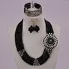 Necklace Earrings Set Flash Black Nigerian Wedding Crystal Beads African Costume Jewelry 5C-SSJ-04