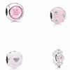 Abalorio colgante de plata de ley 925, cuentas de la serie Love de mariposa de flor de melocotón rosa, compatible con pulseras de abalorios Pando, accesorios de joyería DIY