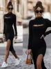 Women White Knitted Long Midi Dress Autumn Winter Solid Office Lady Pullover Bodycon Slim Long Sleeve Sweet Sexy Sweater Dress 231225