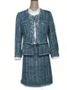 Women's Jackets Peacock Blue Jacket Tweed CC Coat Elegant Wool Material Autumn Winter 2023