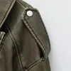 ZVRI Женская винтажная свободная короткая куртка из искусственной кожи с поясом Уличная женская молния в стиле ретро Мото Байкерское пальто Верхняя одежда Топы 231225