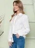 Kadın bluzları Fransız çiçek dantel gömlek kadınlar zarif şık bluz beyaz pamuk içi boş out şeffaf gömlekler 2023 Sonbahar uzun kollu bayanlar