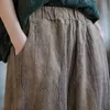 Elegant Women's Cotton Linen Baggy Cargo Pants Vintage Elastic Waist Yoga Trousers Loose Casual Long Wide Leg Oversize Clothes 231225