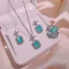 argento di lusso trifoglio orecchini di design collane da donna fiore catena girocollo elegante pietra blu cz zircone collana di diamanti di cristallo orecchino anelli di orecchio gioielli