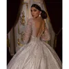 Superbe robe de mariée princesse pour femmes, manches longues, robes de mariée turques, dos nu, paillettes, cristaux arabes brillants, 2024