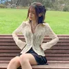 Women's Blouses Xingqing Solid Cute Lace Y2K Shirts See Through Elegant Sexy Long Sleeve Fairycore Tops Women Single Breasted Casual