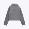 Cinza de lã lapela único casaco feminino elegante bolso oblíquo casaco curto outono senhoras restro casacos de lã 231225
