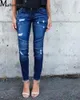 Moda Mediados de cintura Jeans ajustados Mujeres Vintage Pantalones de mezclilla desgastados Otoño Prensado Destruido Lápiz Casual Ripped 231225