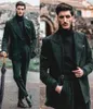 Corduroy Dark Green Tuxedos For Men Slim Fit 2 Pieces Double Breasted Groom Wear Jacket Pants