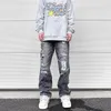 Herr jeans y2k frayed hål skadat tvättat svart baggy för män streetwear rak casual denim byxor ropa hombre lösa lastbyxor