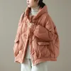 Jackets Inverno Novo estilo coreano colar de colar parka casaco de moda feminina com capuz de casacos e jaquetas de mulheres soltas curtas e soltas