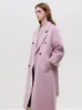 FSLE 2,6% kashmir 92,8% ullkvinnor Droppar Hylsa Casual Black Woolen Jackets Bältesdesign Kvinnlig Midlängd Pink Wool Coats 231225