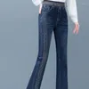 Women's Jeans Flare Bell Bottom Blue Flared With Rhinestones High Waist S Pants For Woman Skinny Slim Fit Pockets Trousers Z