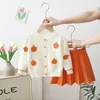 Roupas Defina duas peças da primavera outono para meninas roupas roupas de cor sólida com estampa de fruta casacos de casacos de cardigãs plataformas plissadas