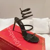 Strass Snake Strass stiletto sandalen Rene Caovilla Cleo 95mm Avondschoenen dames hoge hakken Enkelwikkel luxe designer fabrieksfeestschoenen met doos