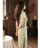 Ethnische Kleidung Kurzarm Kurzarm Qipao Elegante chinesische Kleider Frau Cheongsams Vestido Sommer Vintage Bankettkleid mit Knopf