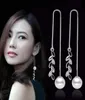 925 Sterling Silver Fashion Flower Dangle örhängen Luxur Pearl Long Tassel Leaves Crystal Ear Rings smycken för kvinnor6239028