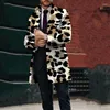 Men's Trench Coats 2023 Autumn And Winter Casual Printed Woolen Medium Length Coat