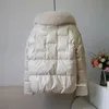 Lagabogy Winter Women Real Fox Fur White Duck Down Jacket Mink Hair Puffer Coat Female Vintage Streetwear Short Outwear 231225