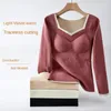 Women Undershirt Thermal Underwear Winter Thermo Double Layer Velvet Warm Top Clothing with Built In Bra Corset Padded Crop 231225