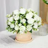 Decorative Flowers 32cm Rose Pink Silk Peony Artificial Bouquet 5 Big Head And 4 Bud Fake For Home Wedding Decoration Indoor