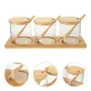 Conjuntos de utensílios de jantar 3 PCs/1 Spice Jar Coffee Capéter Terrarium de vidro com tampa de bambu de bambu