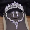 Bijoux magnifique ensembles de bijoux nuptiaux en cristal violet pour femmes couleurs sierres de boucles d'oreilles colliers de mariage