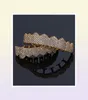 Iced Out CZ Mouth Teeth Grillz Caps Top Bottom Grill Set Мужчины Женщины Вампирские грили 18K Позолоченные аксессуары в стиле рок-панк-рэпер 8269252