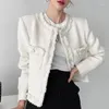 Vestes pour femmes automne hiver français blanc tweed femme enrober petit parfum corea chic décontracté mode lâche basique dame tassel noire veste