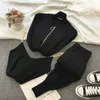 Frauen Reißverschluss Strickjacken Pullover Hosen Sets Weste Frau Mode Pullover Hosen 3 PCS Kostüme Outfit 231225