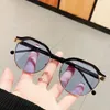 Zonnebril SHAUNA Retro Ronde Vrouwen Semi-Metalen Frame Mode Heldere Oceaan Lens Eyewear Shades UV400 Mannen Punk Klinknagels Zonnebril