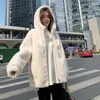 Women's Jackets Faux Fur Cardigan Fluffy For Women Warm Overwear Solid Color Winter Thicken Hooded Coat Medium Length Chic Street Wear