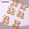 Hoop Earrings HangZhi 2023 Vintage Stainless Steel Gold Color Compass Sun Circle Oval Irregular Geometry For Women Girls Party