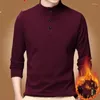 Men's Polos Autumn Winter Pullover Turtleneck Solid Button Flocked Long Sleeve T-shirt With Undershirt Fashion Formal Tops