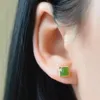 Dangle Earrings Small Ear Studs Women's Mini Exquisite Hetian Jade Stud Simple And Compact Sterling Silver Square Green