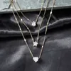 Colliers de perles Collier bohème pour femmes trois couches étoile amour pendentif collier Vintage cristal Zircon métal collier chaîne pour filles bijouxL231225