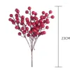 Decorative Flowers 23cm Artificial Red Berry Stems Christmas Berries Holly Branches For Decorations Holiday Crafts Home Decor