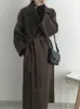 Long manteau de laine femmes automne hiver chaud pardessus femme élégant mode à lacets vêtements d'extérieur dames décontracté lâche Chic manteaux 231225