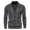 Herentruien Autumn Quarter Cotton Men Rhombus Cardigan V-Neck Casual Soly Breasted Solid Business Fashion Sweater Mens Jacket