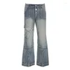 Kvinnors jeans Weekeep Grunge Retro Baggy Y2K Streetwear Low Rise Sömed Wide Leg Denim Cargo Pants Basic Mom Jean Casual Women Outfits
