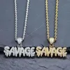 Bling Bling Savage Letter ketting hanger glanzend ijs uit linkketting ketting met tennisketen choker hiphop sieraden voor Men253F